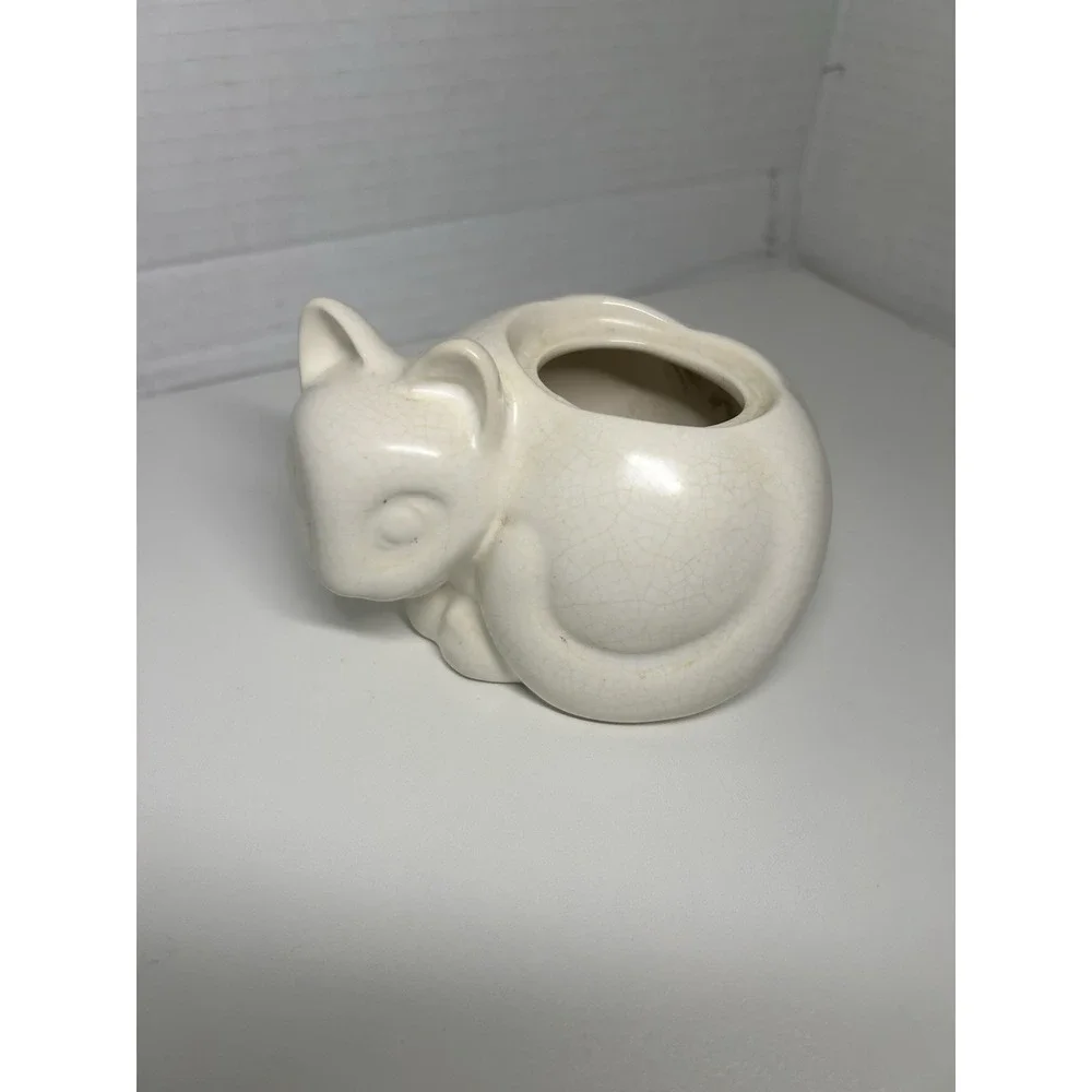 Vintage Nancy Lopez Ceramic White CAT Candle Holder 3